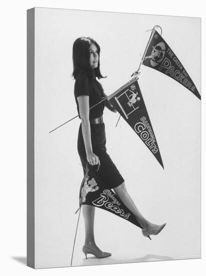 Writer Gloria Steinem Carrying Banners for Professional Football Teams-Yale Joel-Premier Image Canvas