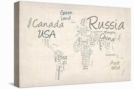 Writing Text Map of the World Map-Michael Tompsett-Stretched Canvas