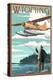 Wyoming - Float Plane and Fisherman-Lantern Press-Stretched Canvas