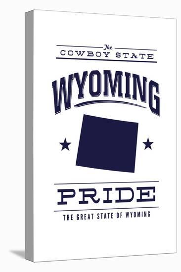 Wyoming State Pride - Blue on White-Lantern Press-Stretched Canvas