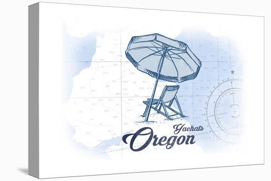 Yachats, Oregon - Beach Chair and Umbrella - Blue - Coastal Icon-Lantern Press-Stretched Canvas