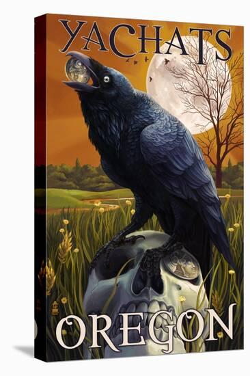 Yachats, Oregon - Raven and Skull-Lantern Press-Stretched Canvas