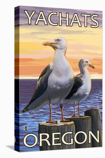 Yachats, Oregon, Sea Gulls Scene-Lantern Press-Stretched Canvas