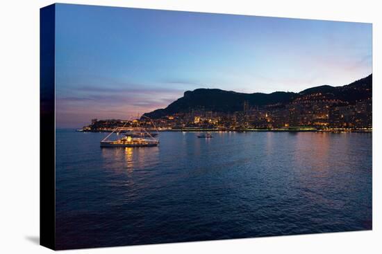 Yacht and seaside night view of Monte-Carlo with lights at dusk, in the Principality of Monaco,...-null-Premier Image Canvas