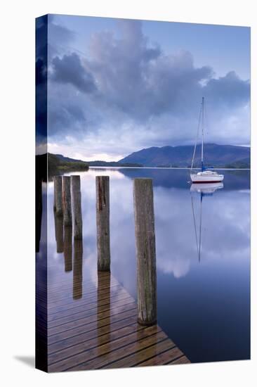Yacht Moored Near Lodore Boat Launch on Derwent Water, Lake District, Cumbria-Adam Burton-Premier Image Canvas