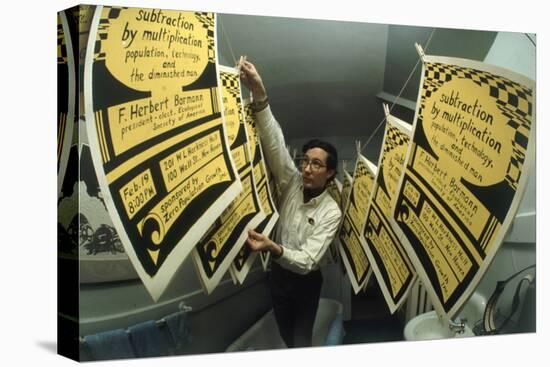 Yale's Zero Population Growth President William Ryserson Hanging Posters to Dry in Bathroom, 1970-Art Rickerby-Premier Image Canvas