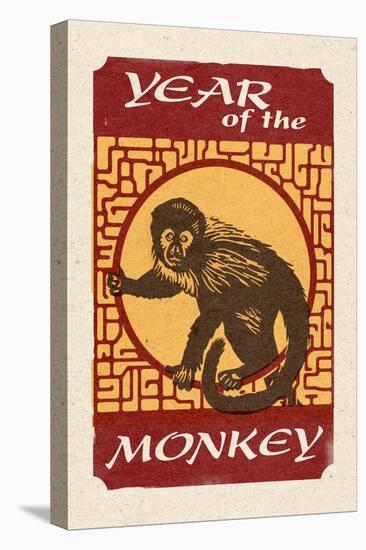 Year of the Monkey - Woodblock-Lantern Press-Stretched Canvas