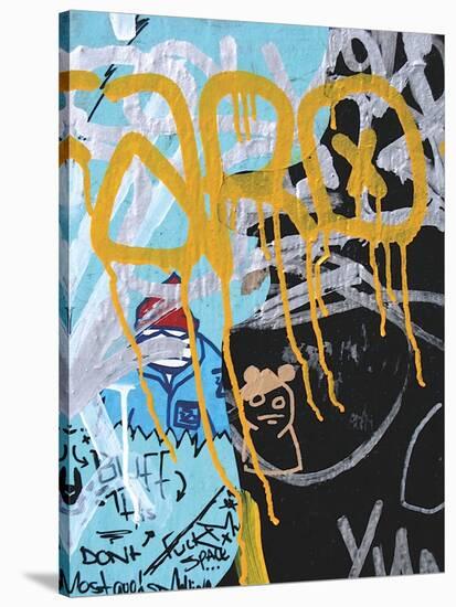 Yellow Aqua Graffiti 1-Jenny Kraft-Stretched Canvas