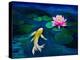 Yellow Butterfly Koi and A Pink Water Lily-Lynne Albright-Stretched Canvas