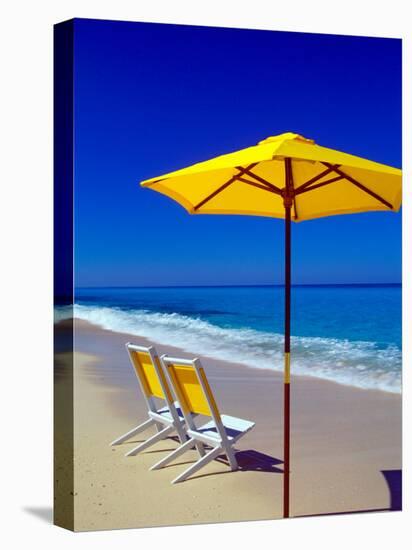 Yellow Chairs and Umbrella on Pristine Beach, Caribbean-Greg Johnston-Premier Image Canvas