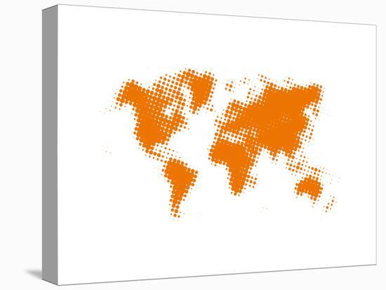 Yellow Dotted World Map-NaxArt-Stretched Canvas