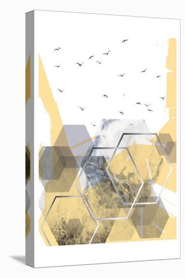 Yellow Grey Abstract Hexagons 2-Urban Epiphany-Stretched Canvas