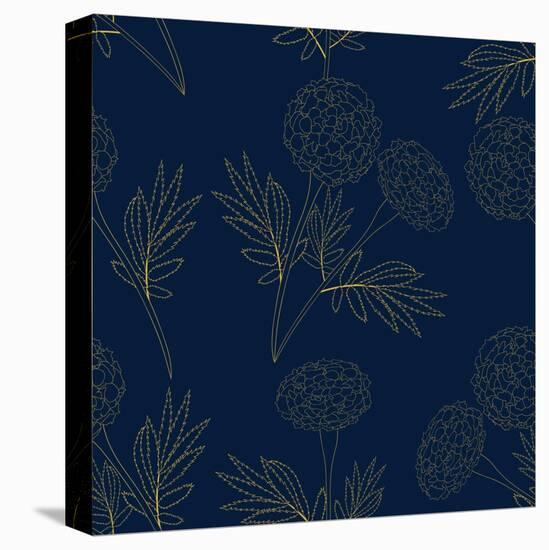 Yellow Marigold on Indigo Blue Background. Vector Illustration-Asamask92-Stretched Canvas