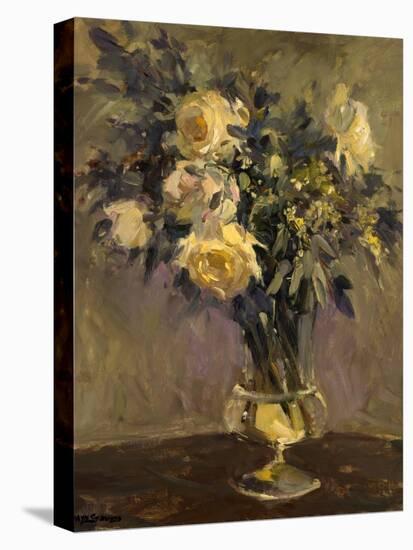 Yellow Roses In Glass Vase-Allayn Stevens-Stretched Canvas