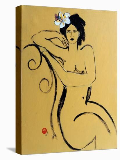 Yellow Seated Nude with White Flower and Bird-Susan Adams-Premier Image Canvas
