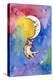 Yellow Tabby  Cat Hanging from Moon-sylvia pimental-Stretched Canvas