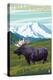 Yellowstone Nat'l Park - Moose & Mountain-Lantern Press-Stretched Canvas