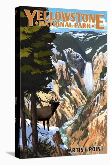 Yellowstone National Park - Artist Point and Elk-Lantern Press-Stretched Canvas