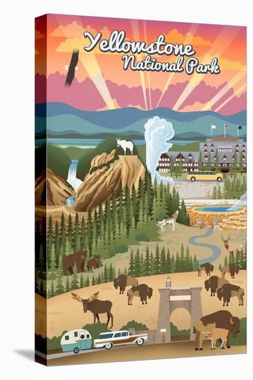 Yellowstone National Park - Retro View-Lantern Press-Stretched Canvas