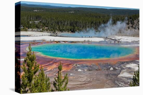 Yellowstone National Park, USA, Wyoming. Grand Prismatic Spring with tourist.-Jolly Sienda-Premier Image Canvas