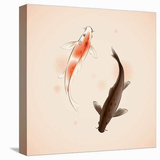 Yin Yang Koi Fishes In Oriental Style Painting-ori-artiste-Stretched Canvas