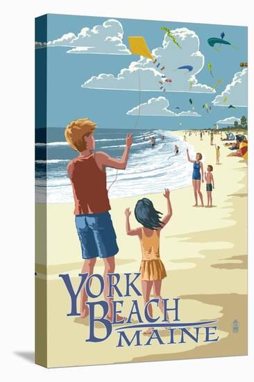 York Beach, Maine - Children with Kites-Lantern Press-Stretched Canvas