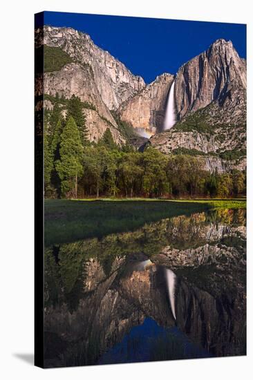 Yosemite Falls And It's Reflection With A Lunar Rainbow Taken From The Meadow-Joe Azure-Stretched Canvas