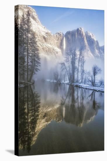 Yosemite Falls Reflected In The Merced River On A Foggy Winter Morning-Joe Azure-Stretched Canvas