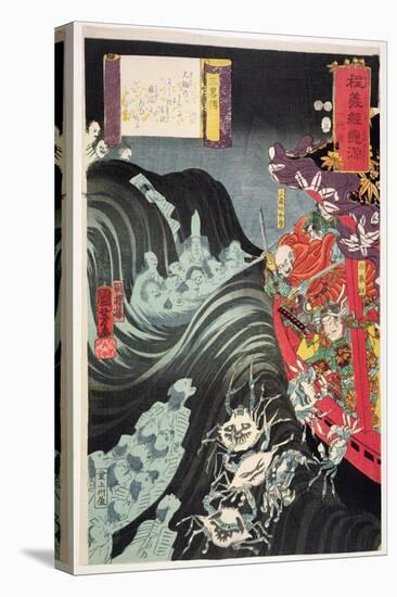 Yoshitsune, with Benkei and Other Retainers in their Ship Beset by the Ghosts of Taira, 1853-Kuniyoshi Utagawa-Premier Image Canvas
