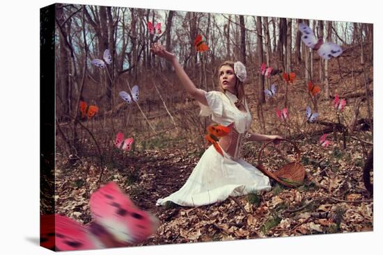 Young Adult Female with Butterflies in Woods-Ariel Marie Miller-Premier Image Canvas