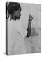 Young African American Girl at Chalkboard Photograph - Marlington, WV-Lantern Press-Stretched Canvas