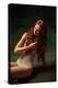 Young Attractive Redhead Girl with Long Curly Hair Wearing Nude Color Lingerie Isolated over Dark G-master1305-Premier Image Canvas