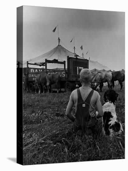 Young Boy and His Dog Watching the Circus Tents Being Set Up-Myron Davis-Premier Image Canvas