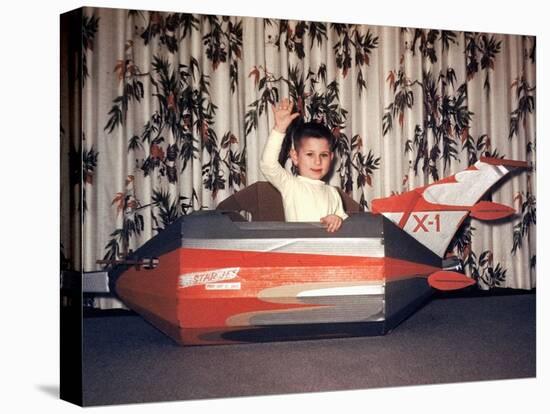 Young Boy Plays in a Cardboard Rocketship, Ca. 1956-null-Premier Image Canvas