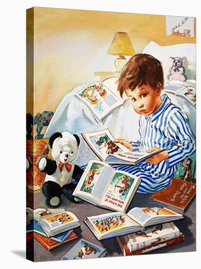 Young Boy Reading Story Books-null-Premier Image Canvas