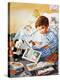 Young Boy Reading Story Books-null-Premier Image Canvas