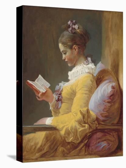 Young Girl Reading, by Jean-Honore Fragonard, c. 1770, French painting,-Jean-Honore Fragonard-Stretched Canvas