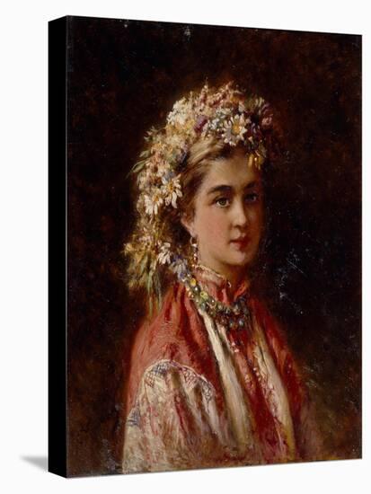 Young Girl with Flower Garland-Konstantin Yegorovich Makovsky-Premier Image Canvas