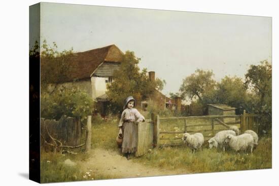 Young Girl with Sheep, by a Cottage-Benjamin D. Sigmund-Premier Image Canvas