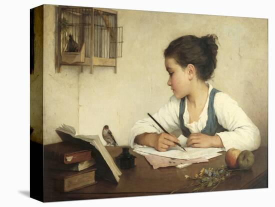 Young Girl Writing at Her Desk with Birds-Henriette Browne-Premier Image Canvas