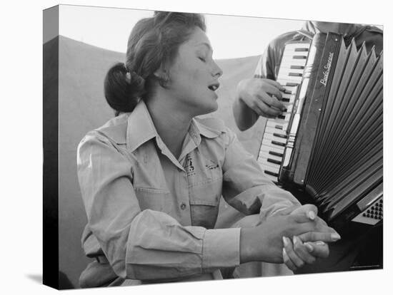 Young Israeli Woman Singing While Accompanied by Someone Playing an Accordion-Paul Schutzer-Premier Image Canvas