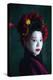 Young Japanese Woman as Geisha on Dark Green Background. Retro Style, Comparison of Eras Concept.-master1305-Premier Image Canvas