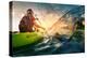 Young Lady Paddling Hard the Kayak with Lots of Splashes-Dudarev Mikhail-Premier Image Canvas