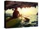 Young Lady Paddling the Kayak from Limestone Cave towards Open Sea-Dudarev Mikhail-Premier Image Canvas