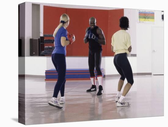 Young Male Coach Coaching Two Female Boxers-null-Premier Image Canvas