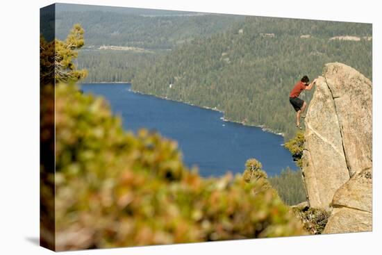 Young Man Bouldering On Donner Summit, CA-Justin Bailie-Premier Image Canvas