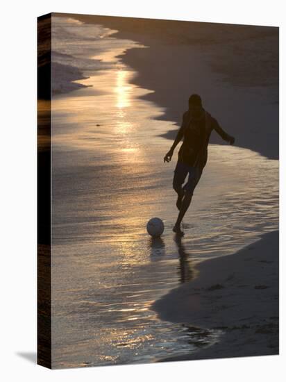 Young Man Playing Football at Sandbeach in Twilight, Santa Maria, Sal, Cape Verde, Africa-Michael Runkel-Premier Image Canvas