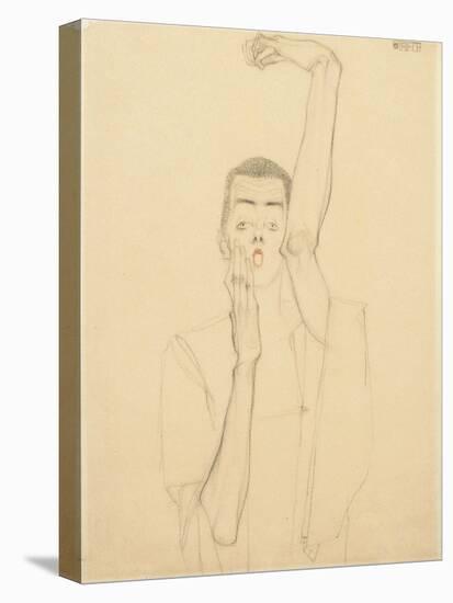 Young Man with a Raised Arm and Red Mouth; Selbstbildnis Mit Erhobenem Linken Arm Und Rotem Mund-Egon Schiele-Premier Image Canvas