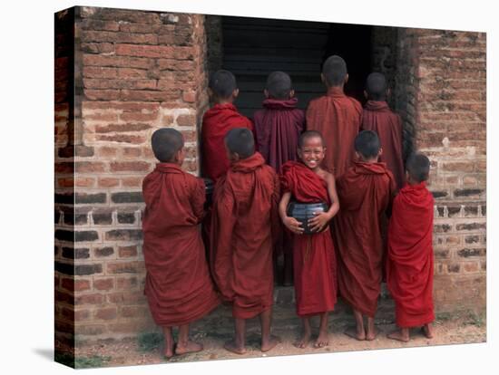 Young Monks in Red Robes with Alms Woks, Myanmar-Keren Su-Premier Image Canvas