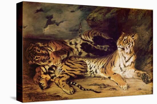 Young Tiger Playing with His Mother, 1830 (Oil on Canvas)-Ferdinand Victor Eugene Delacroix-Premier Image Canvas